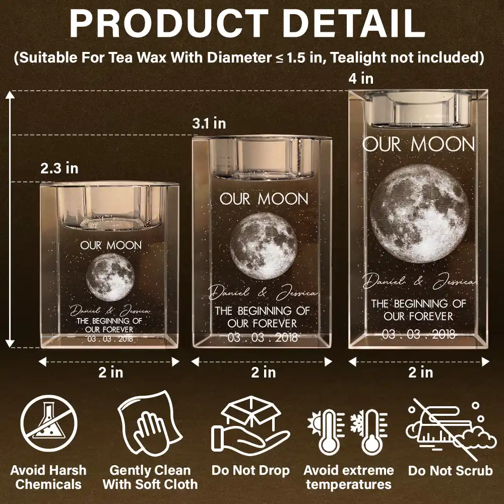 Moon Phase The Beginning Of Our Forever - Personalized Crystal Candle Holder - Image 5