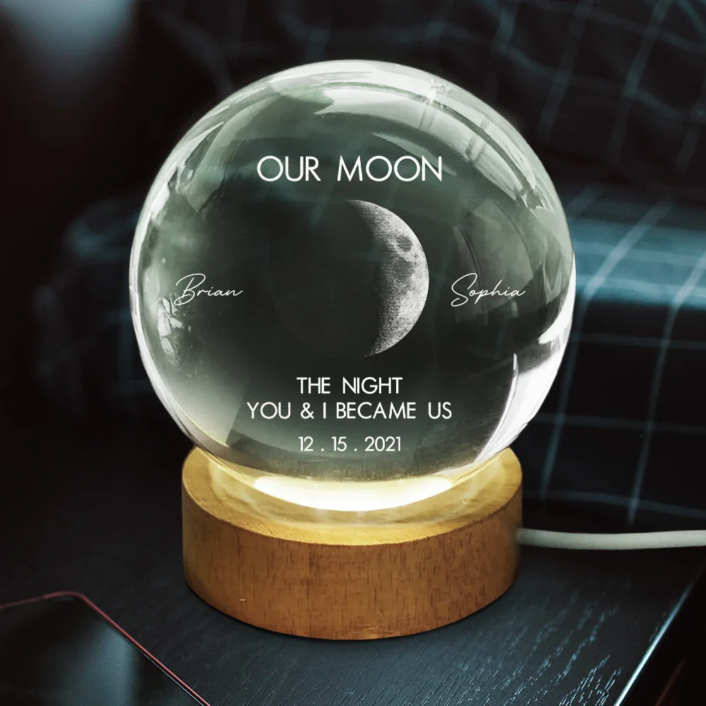 Moon Phase The Beginning Of Our Forever - Personalized Crystal Globe Lamp - Image 3