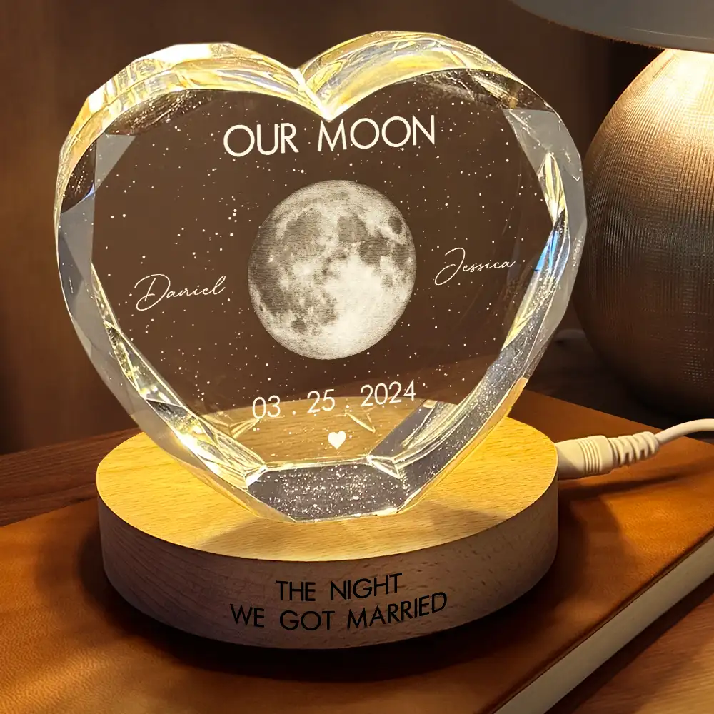 Moon Phase The Beginning Of Our Forever - Personalized Crystal Heart Shaped Lamp - Image 2