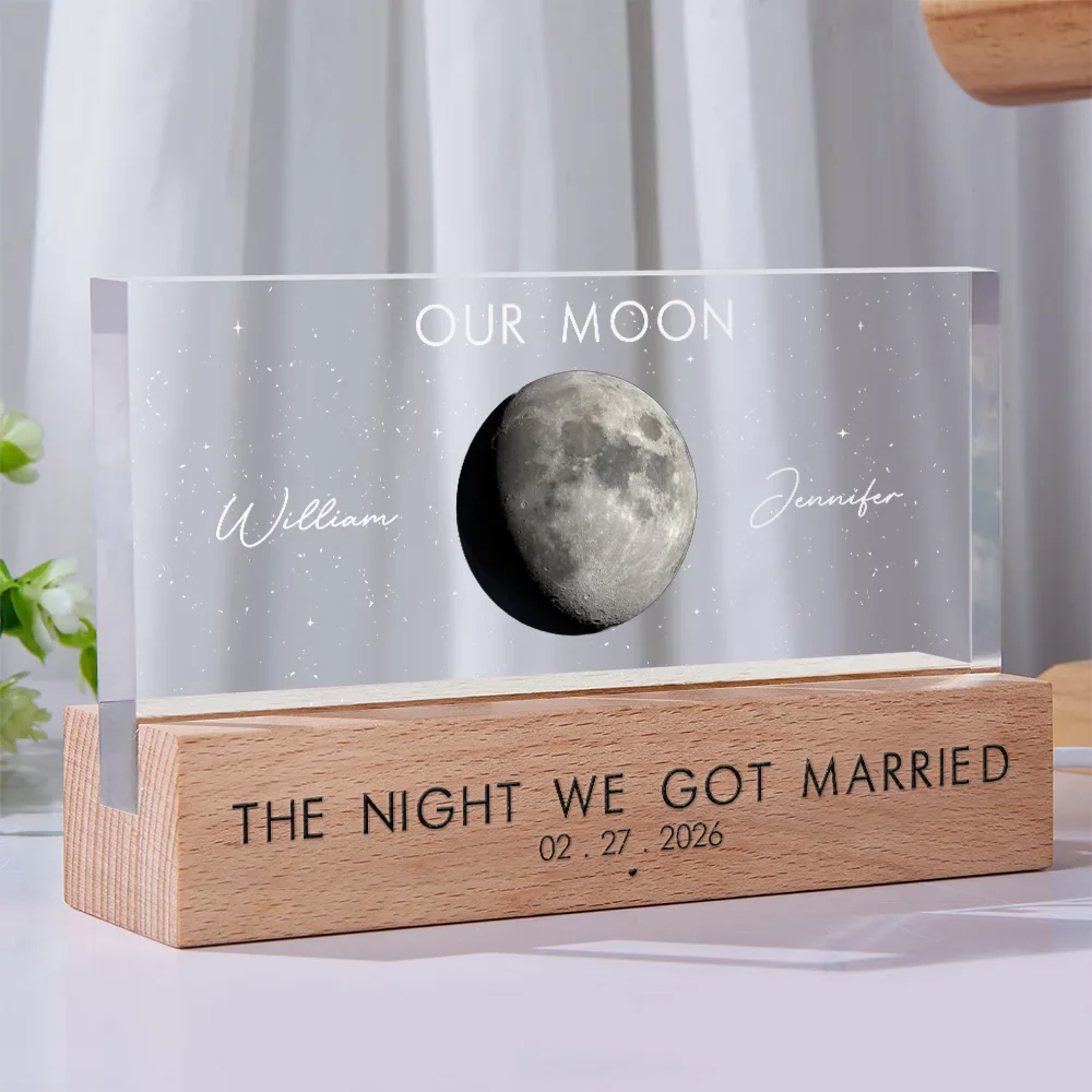 Moon Phase The Beginning Of Our Forever - Personalized Rectangle LED Light - Image 2