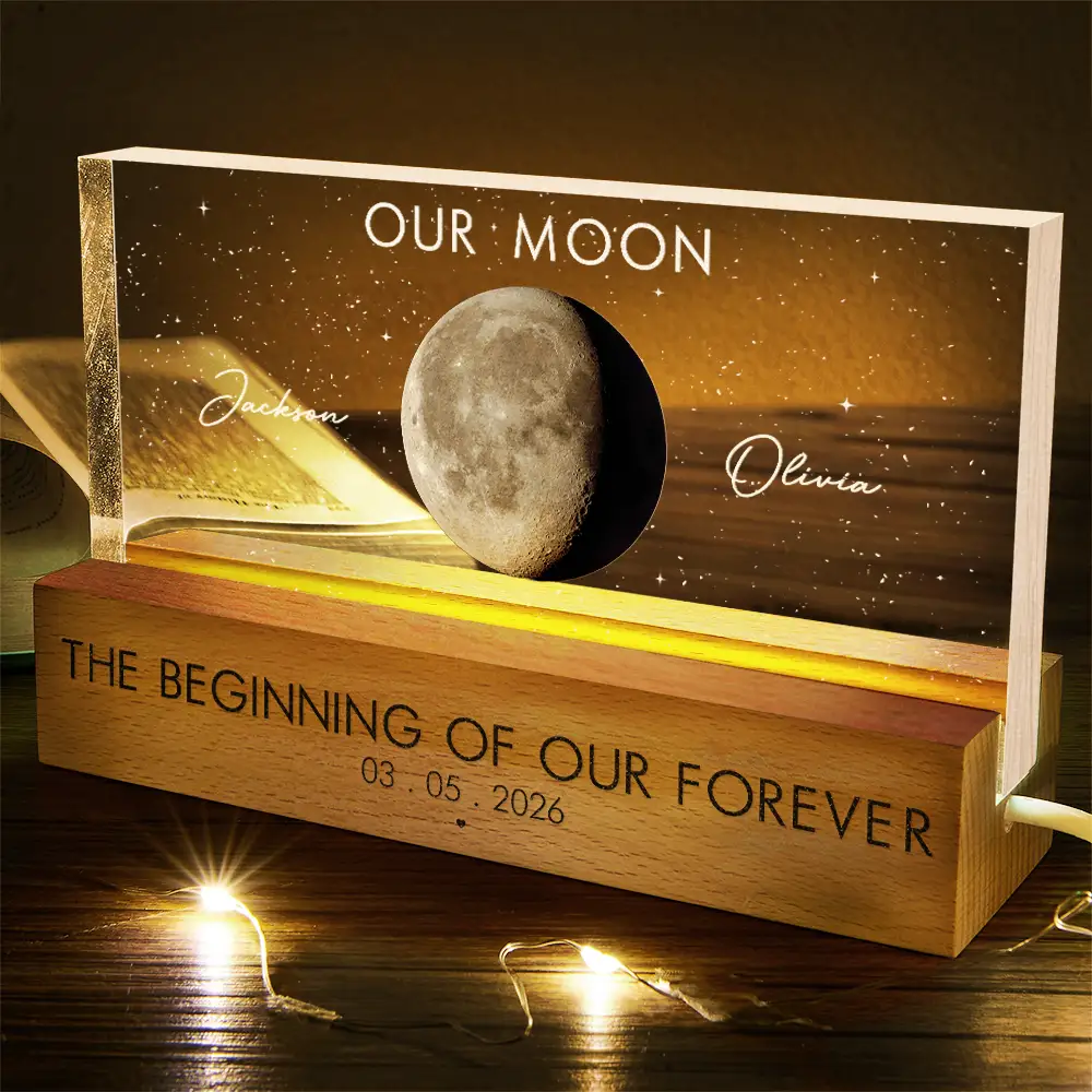 Moon Phase The Beginning Of Our Forever - Personalized Rectangle LED Light - Image 5