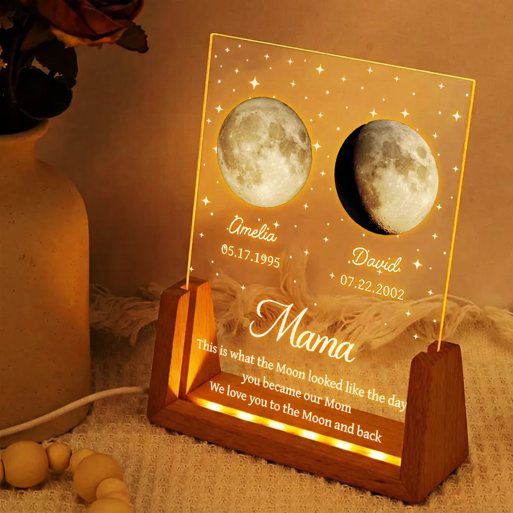 Moon Phase The Date You Became My Mom - Personalized Night Light - Image 3