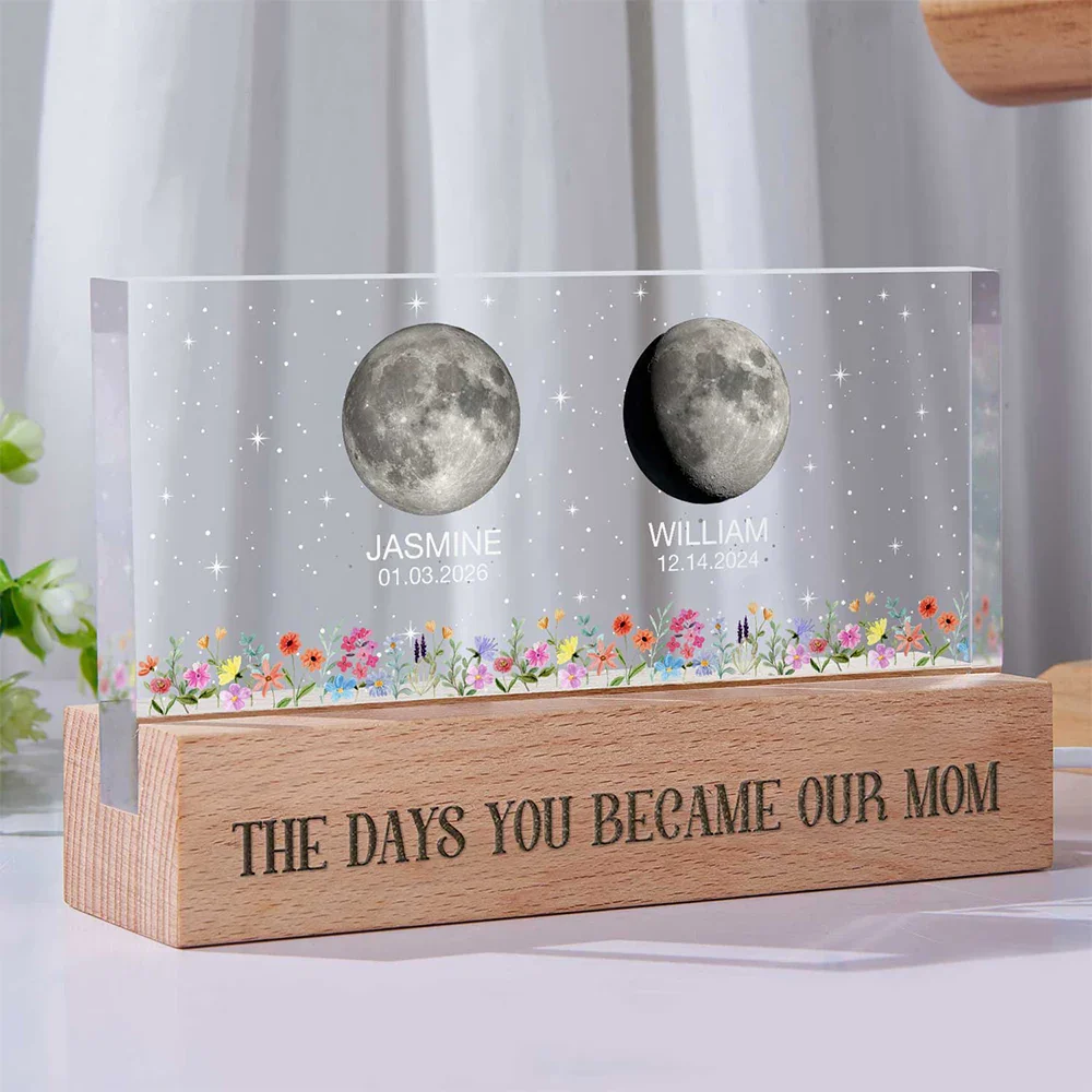 Moon Phase The Day You Became My Mom - Personalized Rectangle LED Light - Image 3
