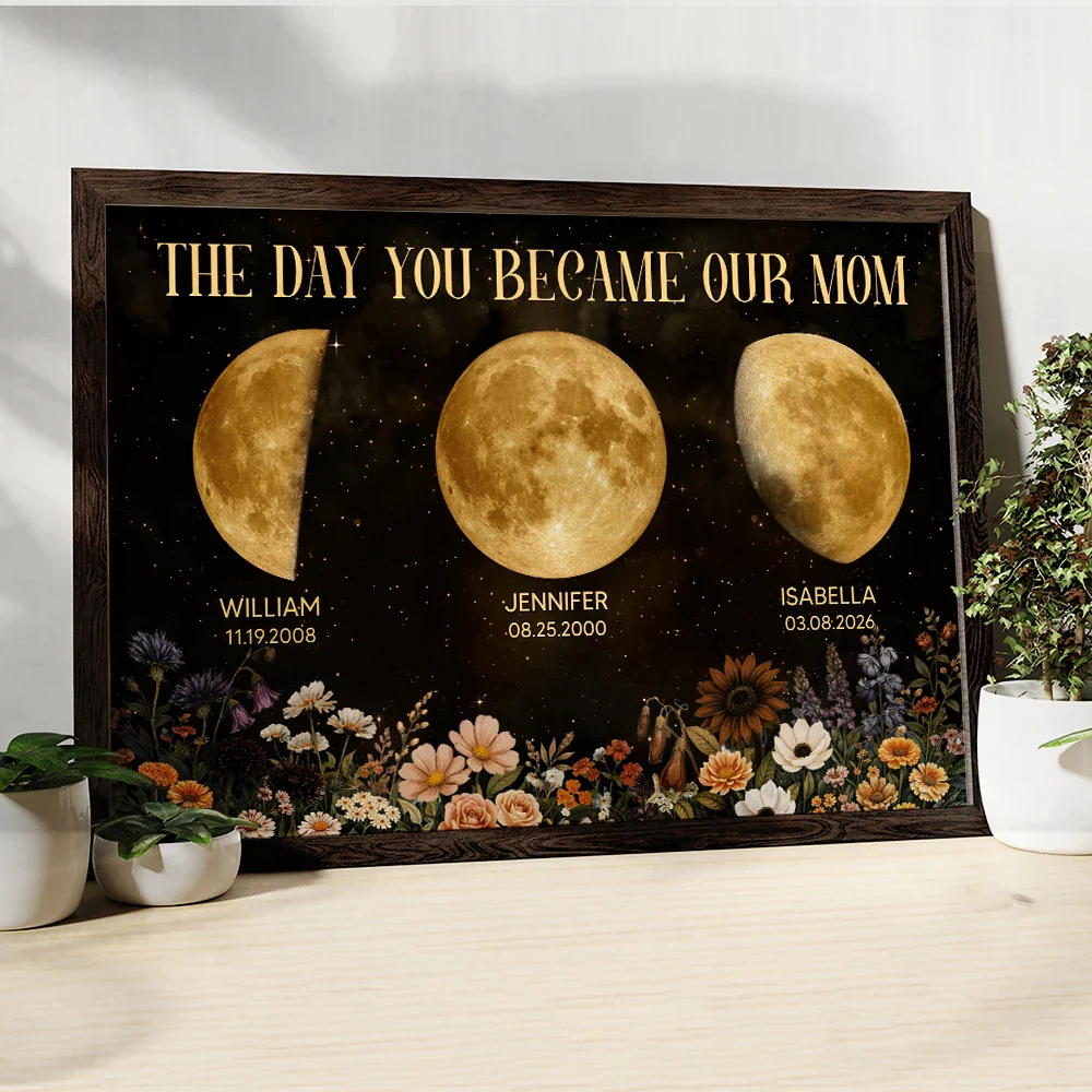 Moon Phase The Day You Become Our Mom Mum Grandma Vintage Style - Personalized Poster - Image 4