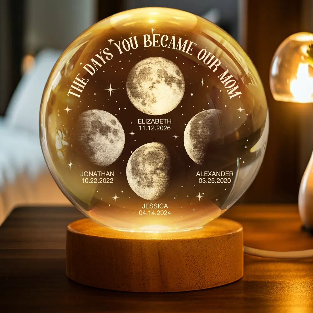 Moon Phase The Days You Became My Mom - Personalized Crystal Globe Lamp - Image 2