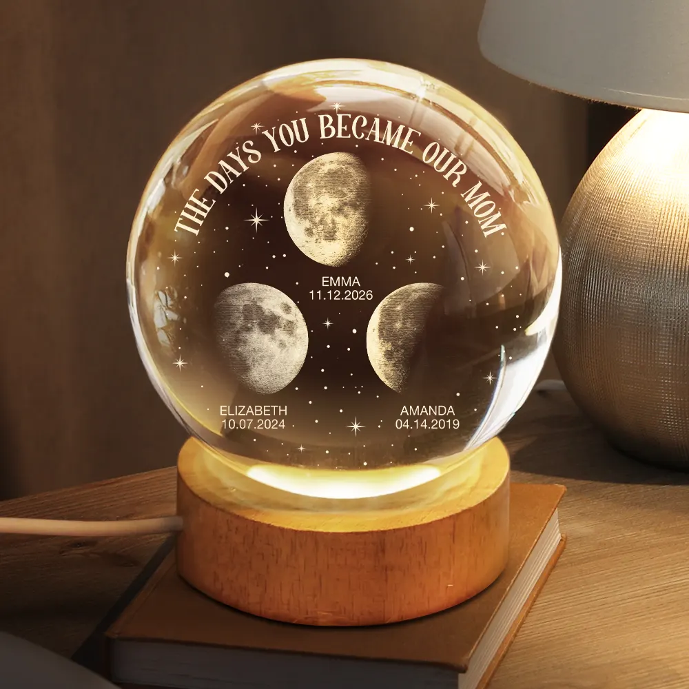 Moon Phase The Days You Became My Mom - Personalized Crystal Globe Lamp - Image 3
