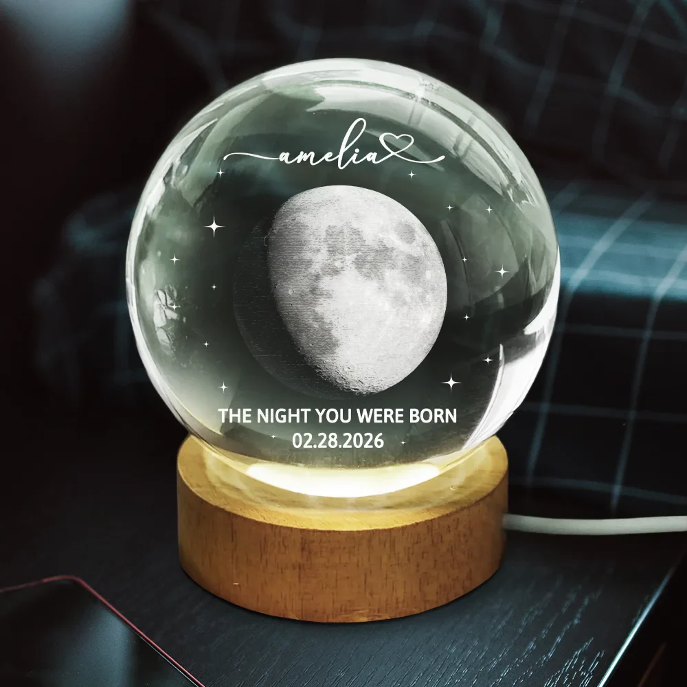 Moon Phase The Night You Were Born - Personalized Crystal Globe Lamp - Image 3