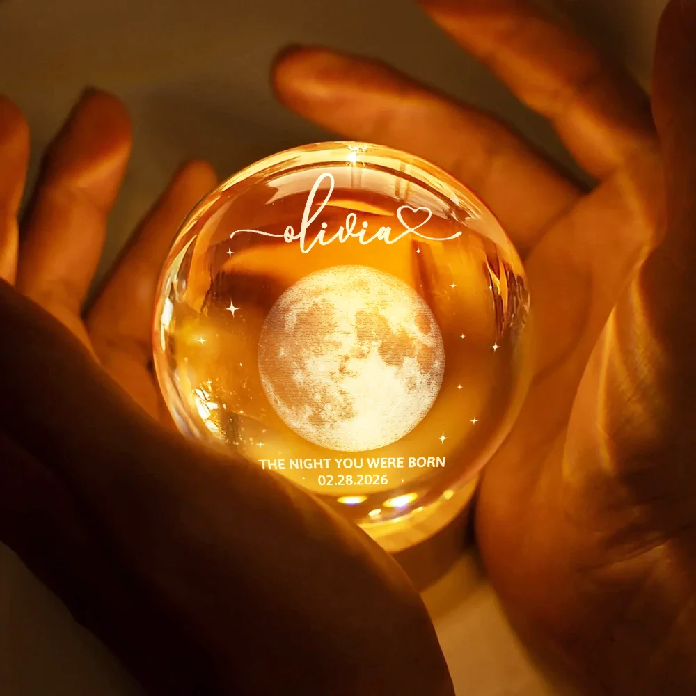Moon Phase The Night You Were Born - Personalized Crystal Globe Lamp - Image 4