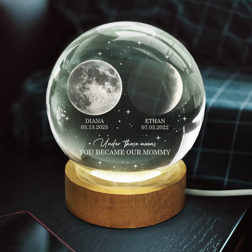 Moon Phase Under This Moon You Became My Daddy - Personalized Crystal Globe Lamp - Image 3