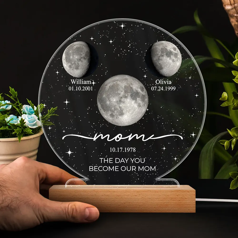 Moon Phase We Love You To The Moon And Back - Personalized 3D Led Light Wooden Base - Image 4