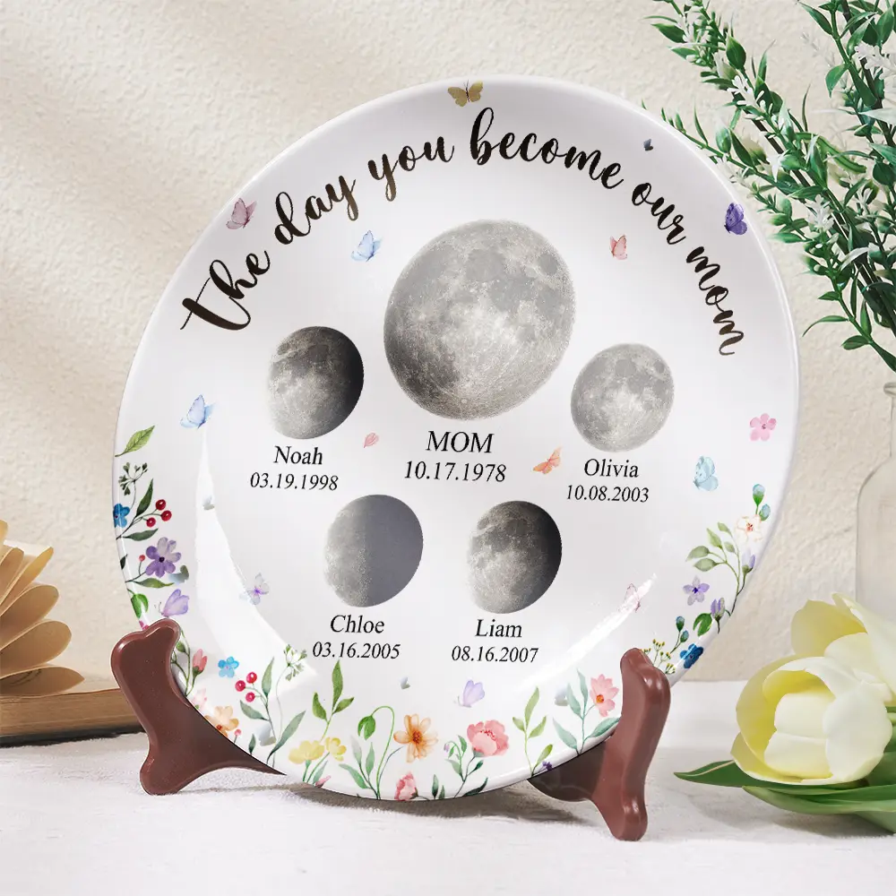 Moon Phase We Love You To The Moon And Back - Personalized Ceramic Plate - Image 2