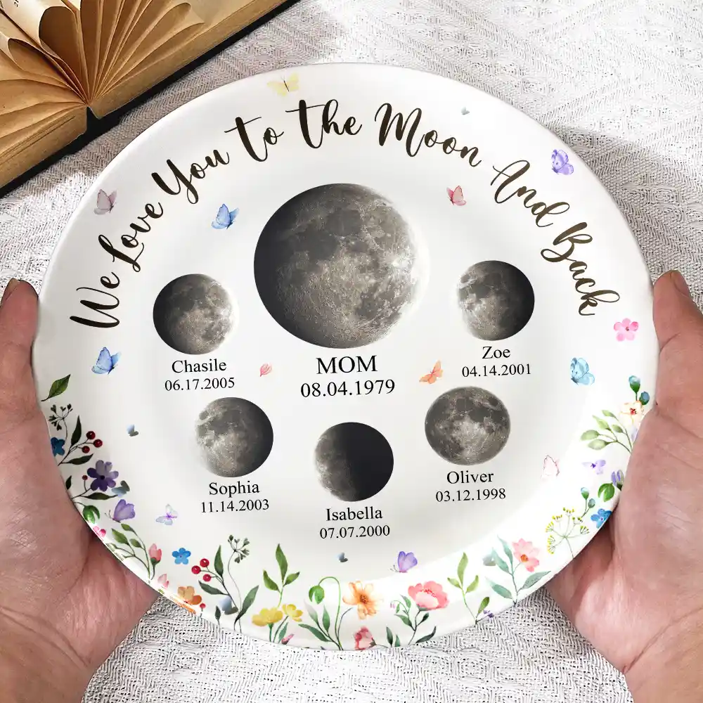 Moon Phase We Love You To The Moon And Back - Personalized Ceramic Plate - Image 3