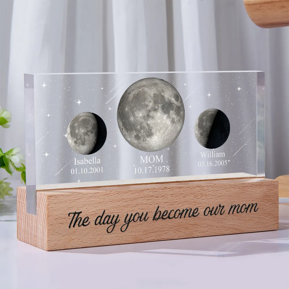 Moon Phase We Love You To The Moon And Back - Personalized Rectangle LED Light - Image 2