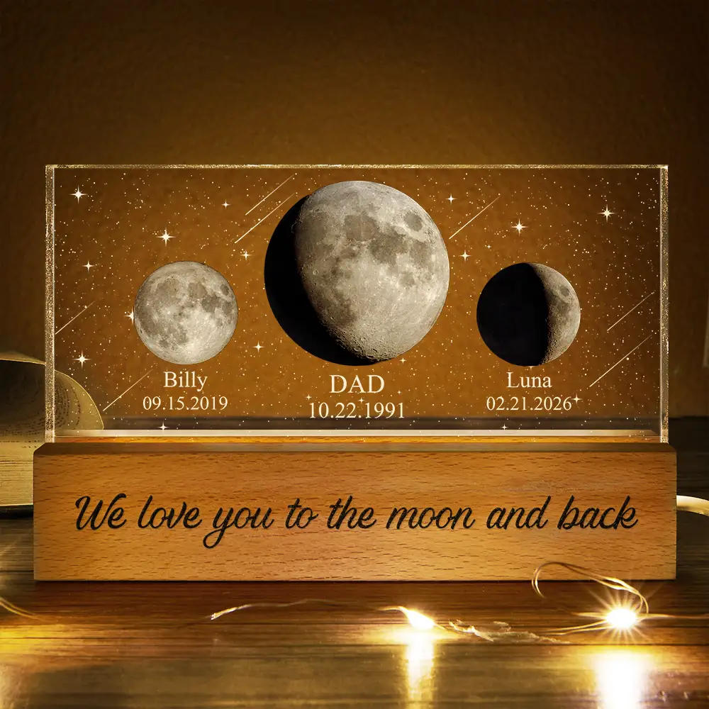 Moon Phase We Love You To The Moon And Back - Personalized Rectangle LED Light - Image 3