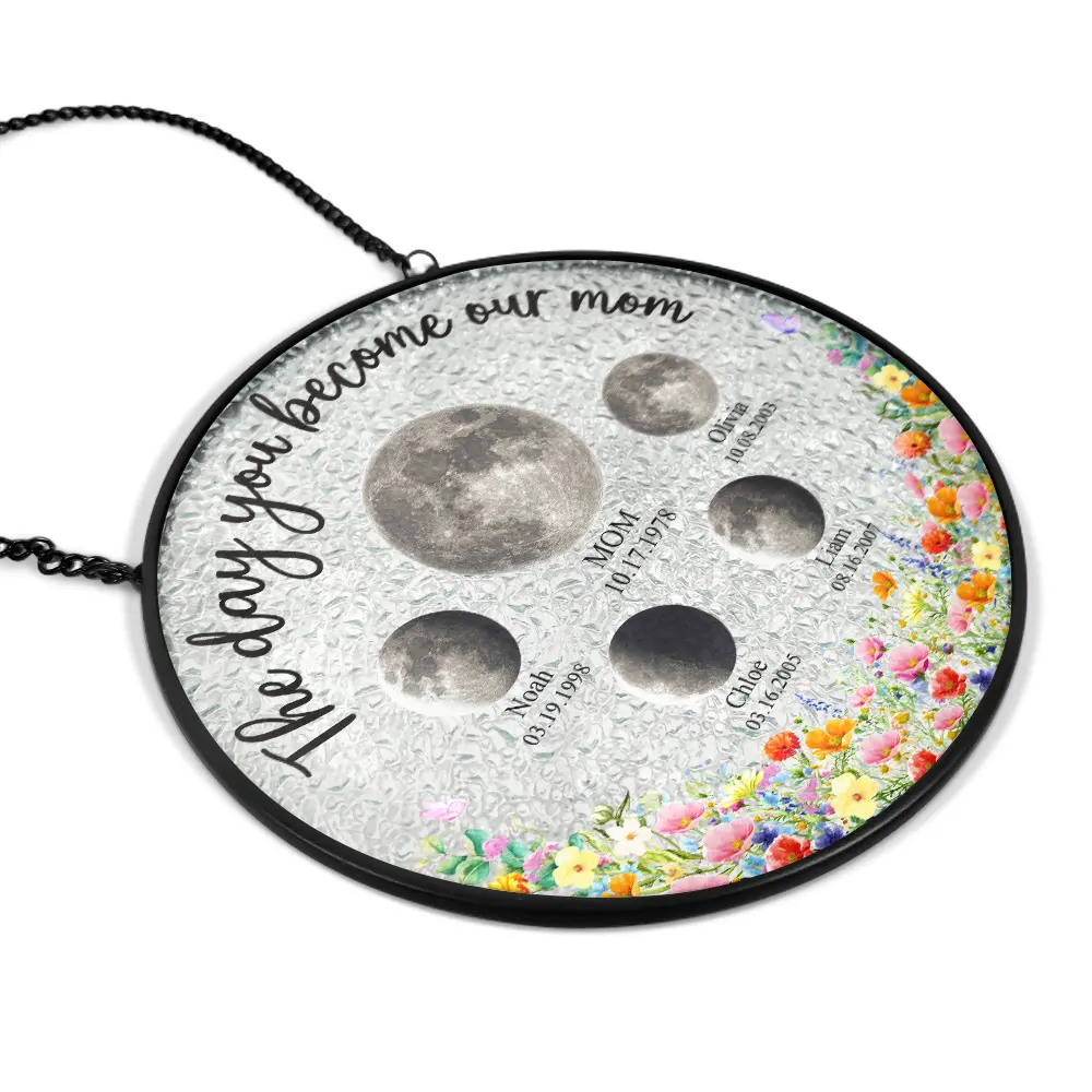 Moon Phase We Love You To The Moon And Back - Personalized Stained Glass Window Hanging Suncatcher - Image 2