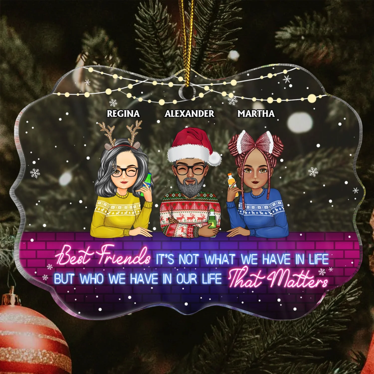 More Than Just Friends Cartoon - Christmas Gifts For Besties - Personalized Medallion Acrylic Ornament - Image 3