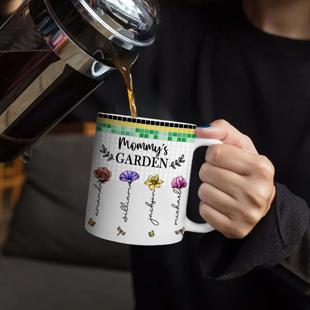 Mosaic Tiles Birth Flower Grandma's Garden - Personalized White Edge-to-Edge Mug - Image 4