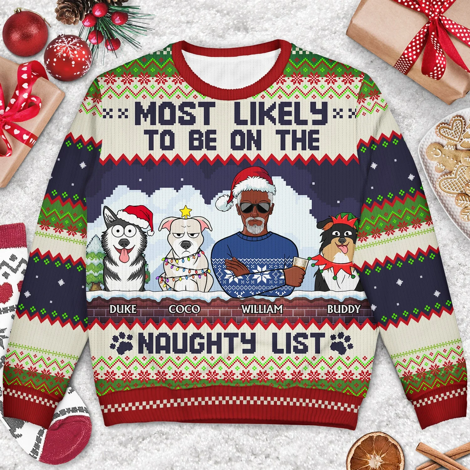 Most Likely To Be On The Naughty List - Christmas Gifts For Dog Lovers, Cat Lovers - Personalized Unisex Ugly Sweater - Image 3