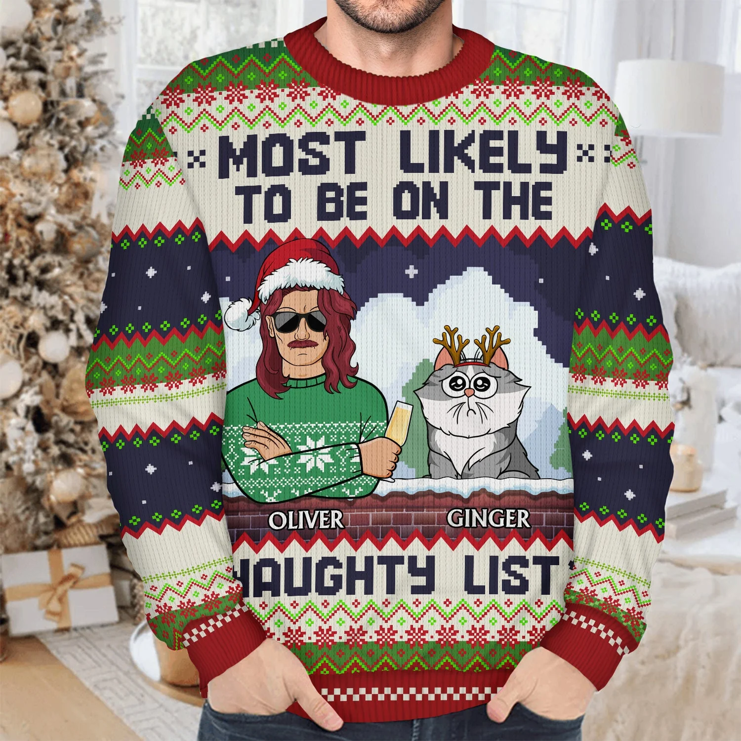 Most Likely To Be On The Naughty List - Christmas Gifts For Dog Lovers, Cat Lovers - Personalized Unisex Ugly Sweater - Image 4