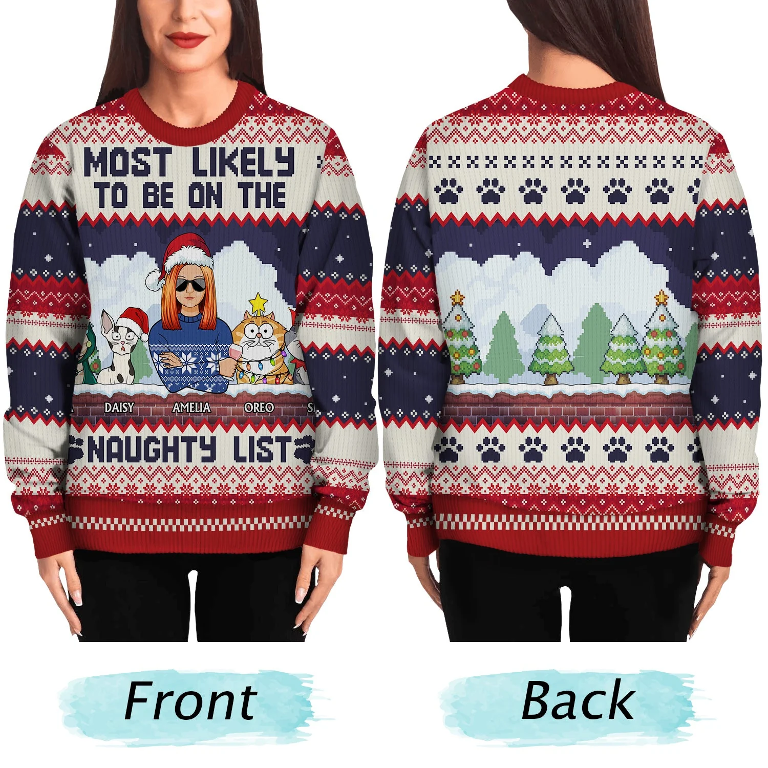 Most Likely To Be On The Naughty List - Christmas Gifts For Dog Lovers, Cat Lovers - Personalized Unisex Ugly Sweater - Image 5