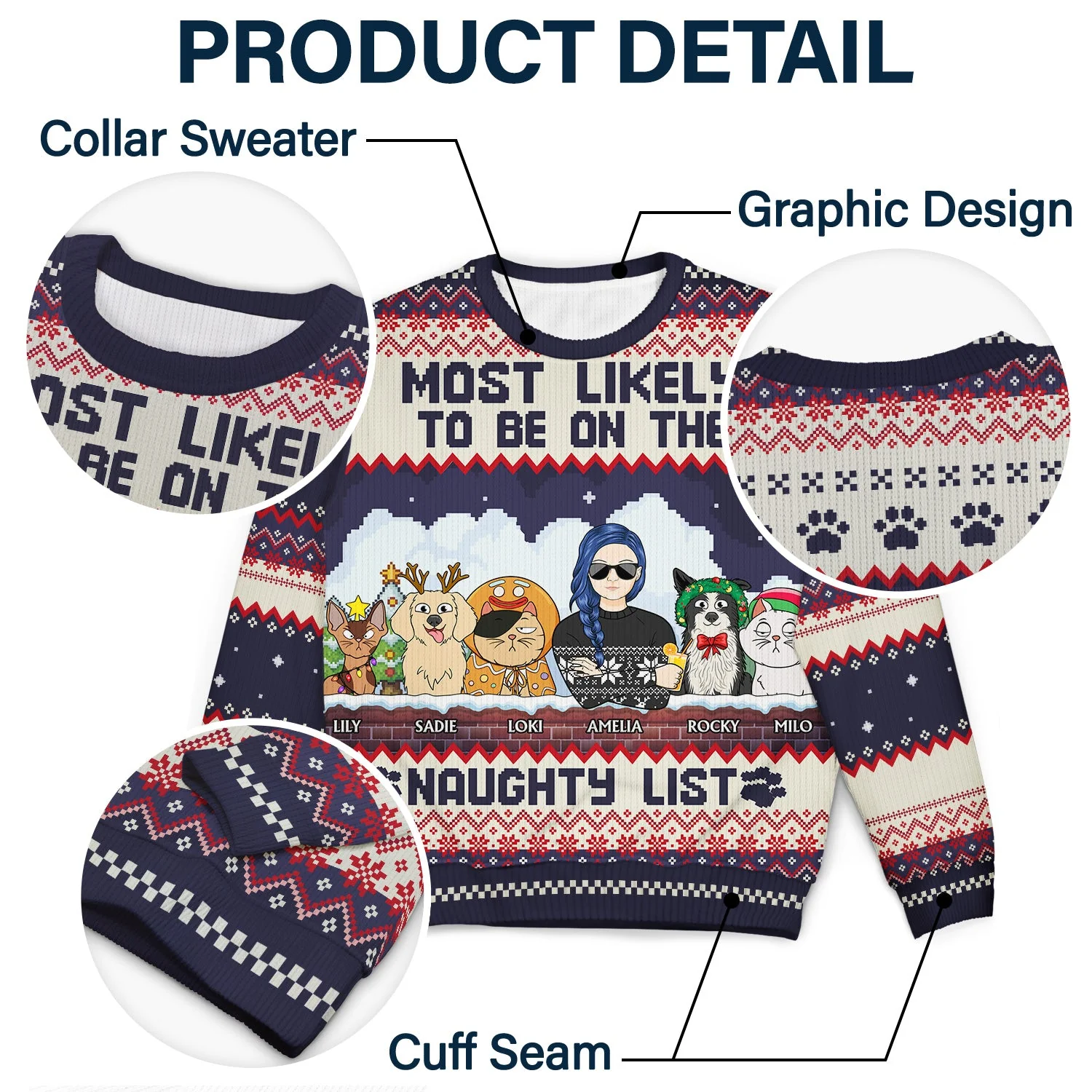 Most Likely To Be On The Naughty List - Christmas Gifts For Dog Lovers, Cat Lovers - Personalized Unisex Ugly Sweater - Image 6