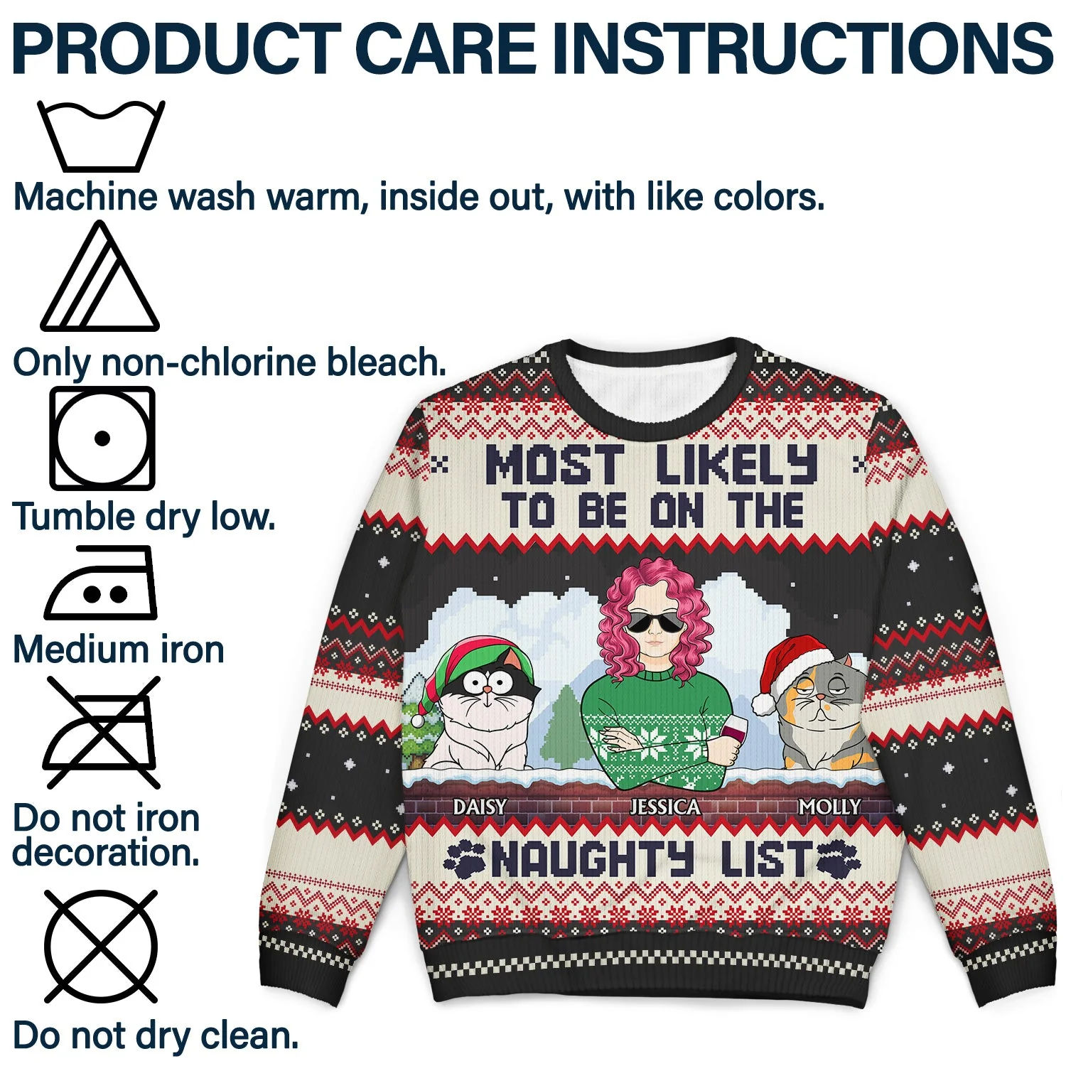 Most Likely To Be On The Naughty List - Christmas Gifts For Dog Lovers, Cat Lovers - Personalized Unisex Ugly Sweater - Image 7