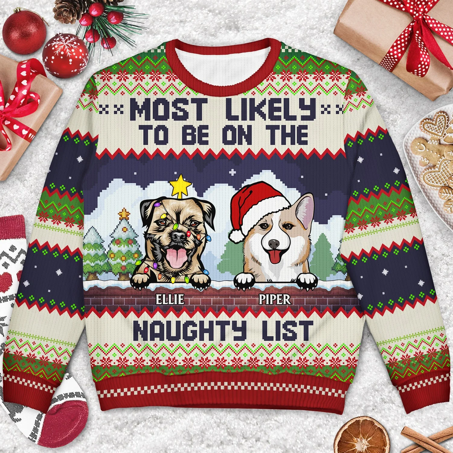 Most Likely To Be On The Naughty List - Funny, Christmas Gifts For Dog Lovers, Cat Lovers - Personalized Unisex Ugly Sweater - Image 3