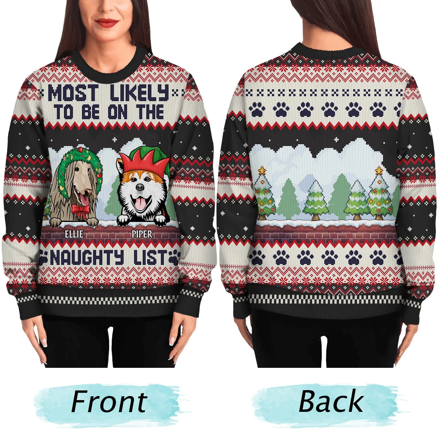 Most Likely To Be On The Naughty List - Funny, Christmas Gifts For Dog Lovers, Cat Lovers - Personalized Unisex Ugly Sweater - Image 5