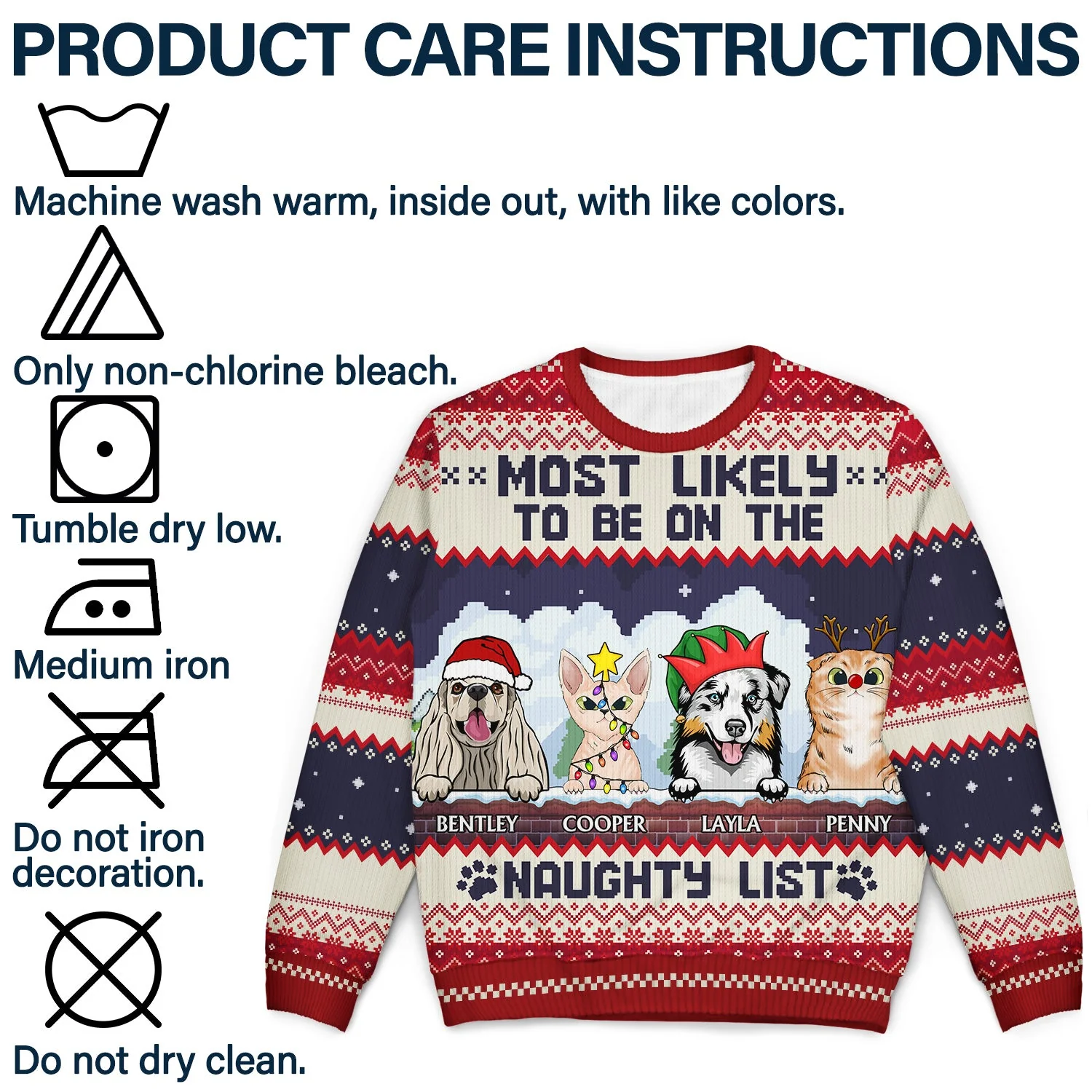 Most Likely To Be On The Naughty List - Funny, Christmas Gifts For Dog Lovers, Cat Lovers - Personalized Unisex Ugly Sweater - Image 7