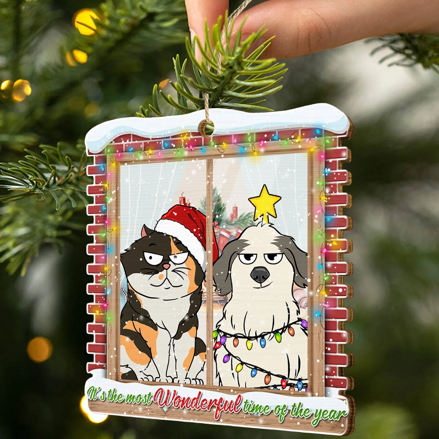 Most Wonderful Time Of The Year - Gift For Dog Cat Pet Lovers - Personalized Custom Shaped Wooden Ornament - Image 2