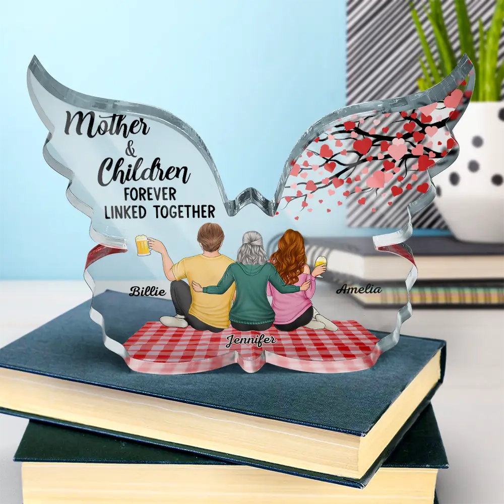 Mother And Children Forever Linked Together - Personalized Butterfly Shaped Acrylic Plaque - Image 4
