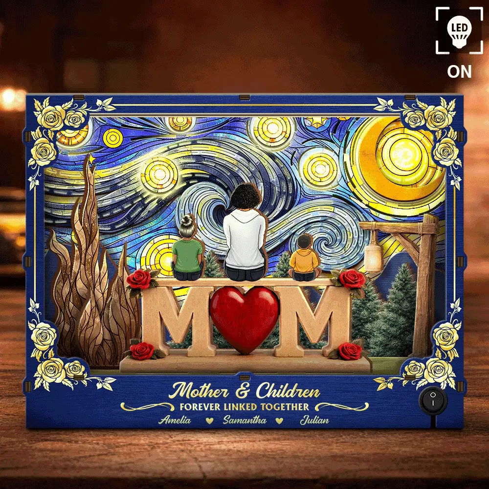Mother And Children Forever Linked Together Starlit Night - Personalized DIY Book Nook Kit - Image 3