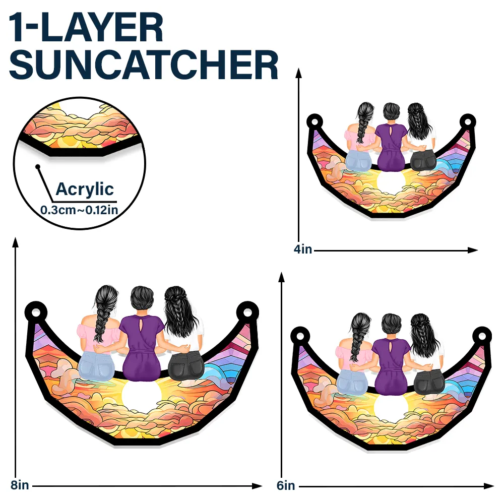 Mother And Children Sitting On The Moon - Personalized Window Hanging Suncatcher Ornament - Image 5