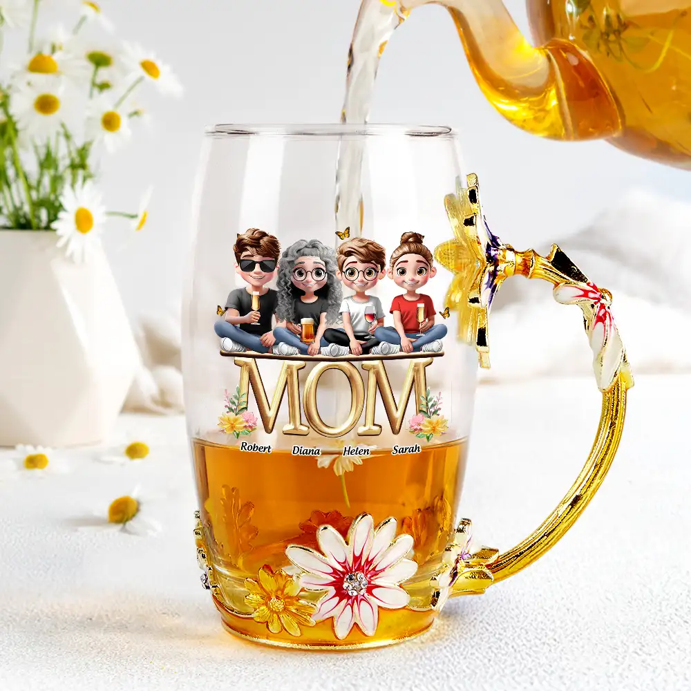 Mother And Children Together - Personalized Glass Flower Tea Cup - Image 4