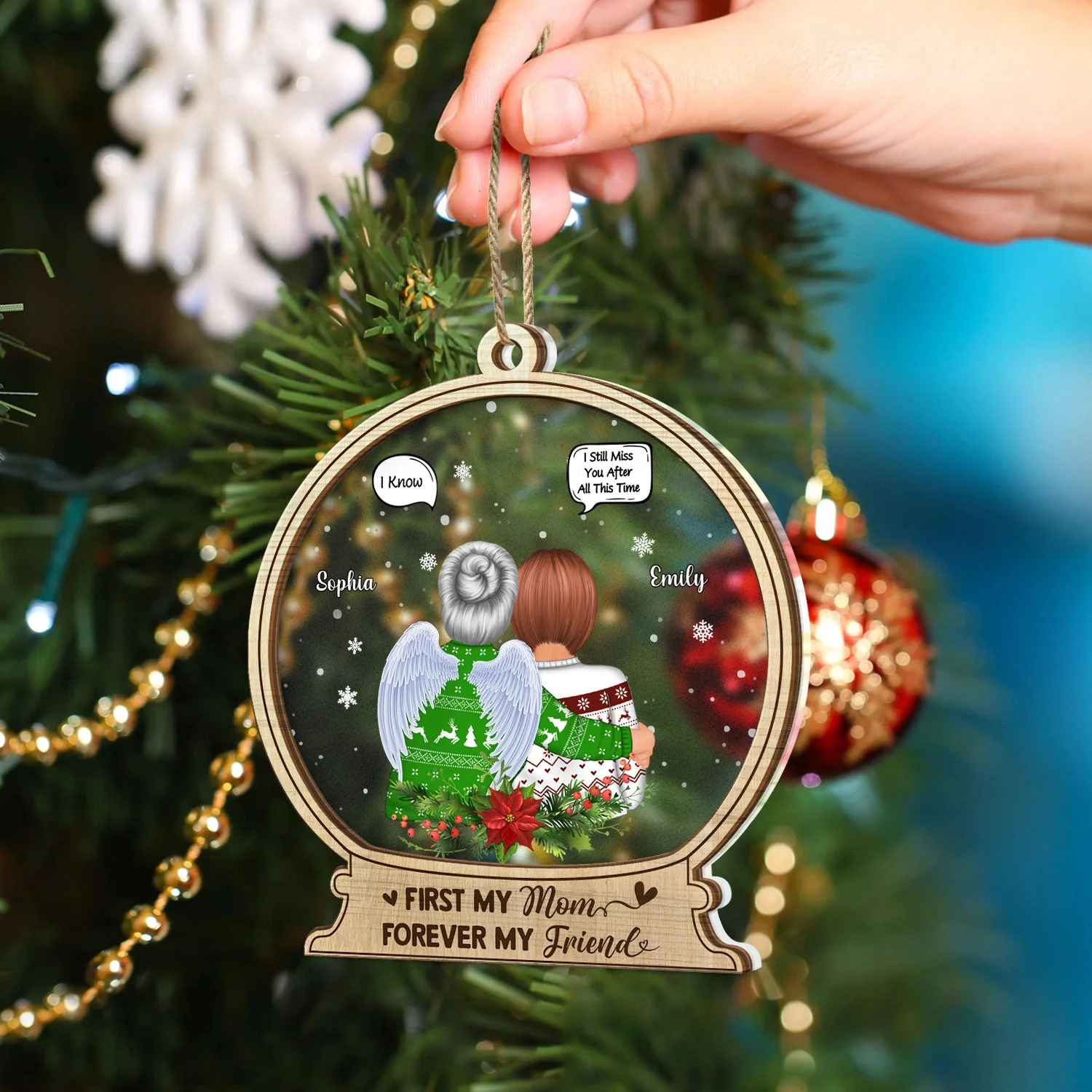 Mother And Daughter Are Always Connected At Heart - Christmas Keepsake, Memorial Gift - Personalized 2-Layered Mix Ornament - Image 4