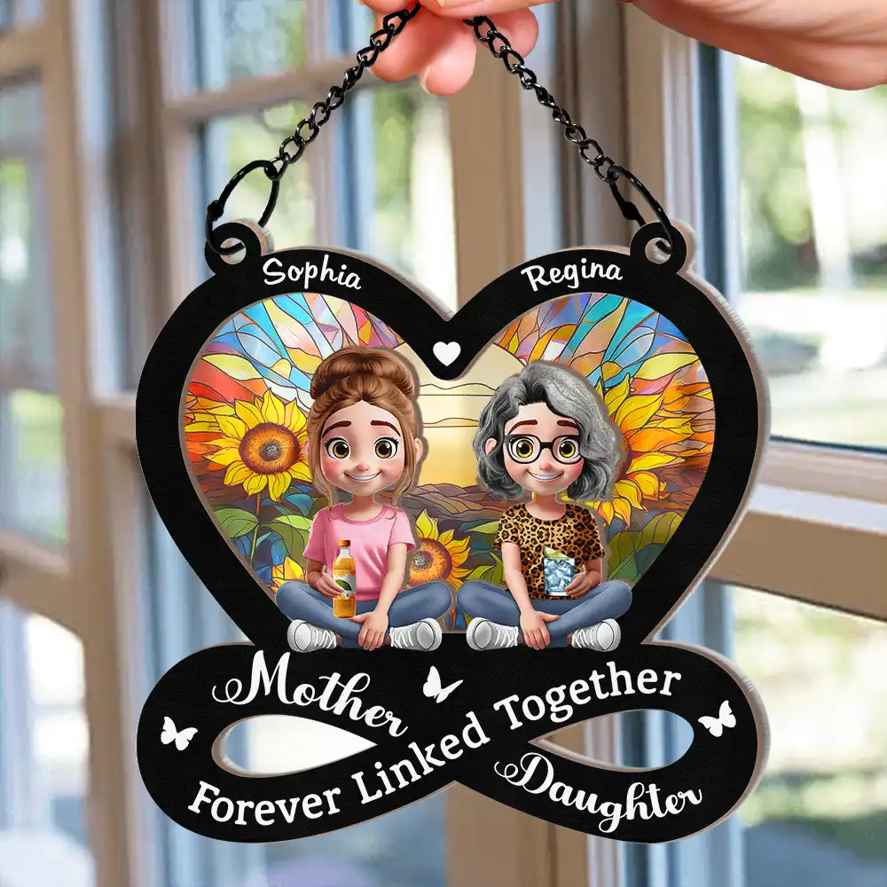 Mother And Daughter Forever Linked Together 3D Effect - Personalized Window Hanging Suncatcher Ornament - Image 2