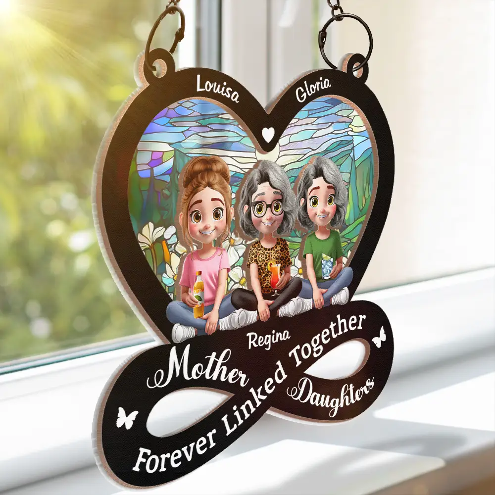 Mother And Daughter Forever Linked Together 3D Effect - Personalized Window Hanging Suncatcher Ornament - Image 3