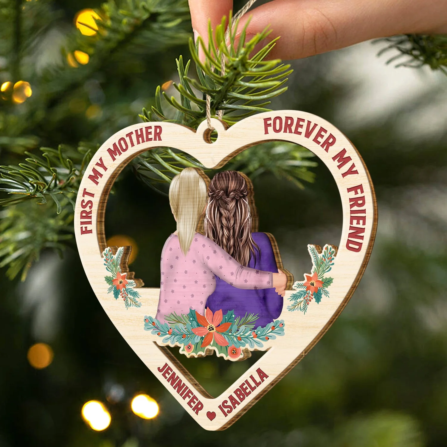 Mother And Daughter Forever Linked Together - Christmas, Mother Gift - Personalized Wooden Cutout Ornament - Image 2