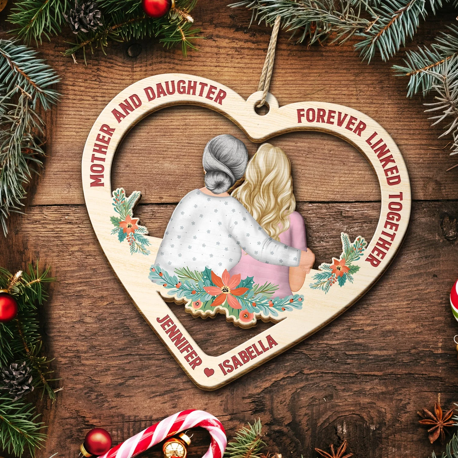 Mother And Daughter Forever Linked Together - Christmas, Mother Gift - Personalized Wooden Cutout Ornament - Image 5