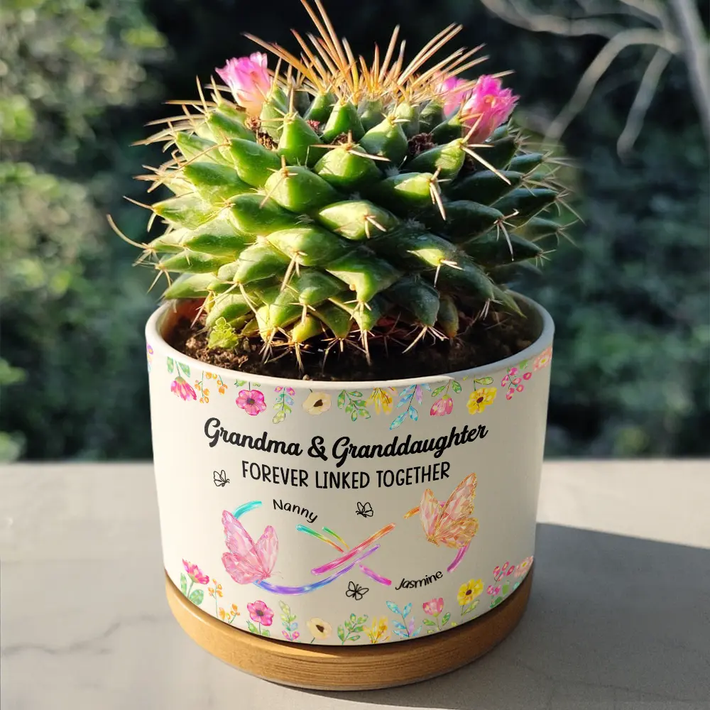 Mother And Daughter Forever Linked Together Crystal Butterflies - Personalized Ceramic Plant Pot - Image 4