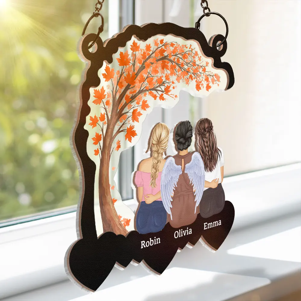 Mother And Daughter Forever Linked Together Heart By Heart - Personalized Window Hanging Suncatcher Ornament - Image 3