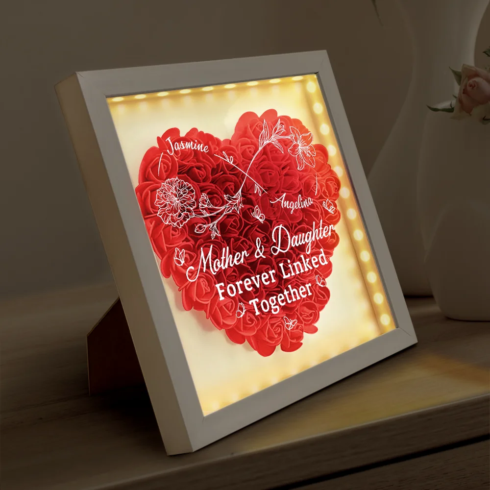 Mother And Daughter Forever Linked Together - Personalized LED Light Flower Shadow Box - Image 4