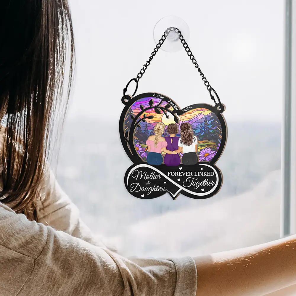 Mother And Daughter Forever Linked Together - Personalized Window Hanging Suncatcher Ornament - Image 4