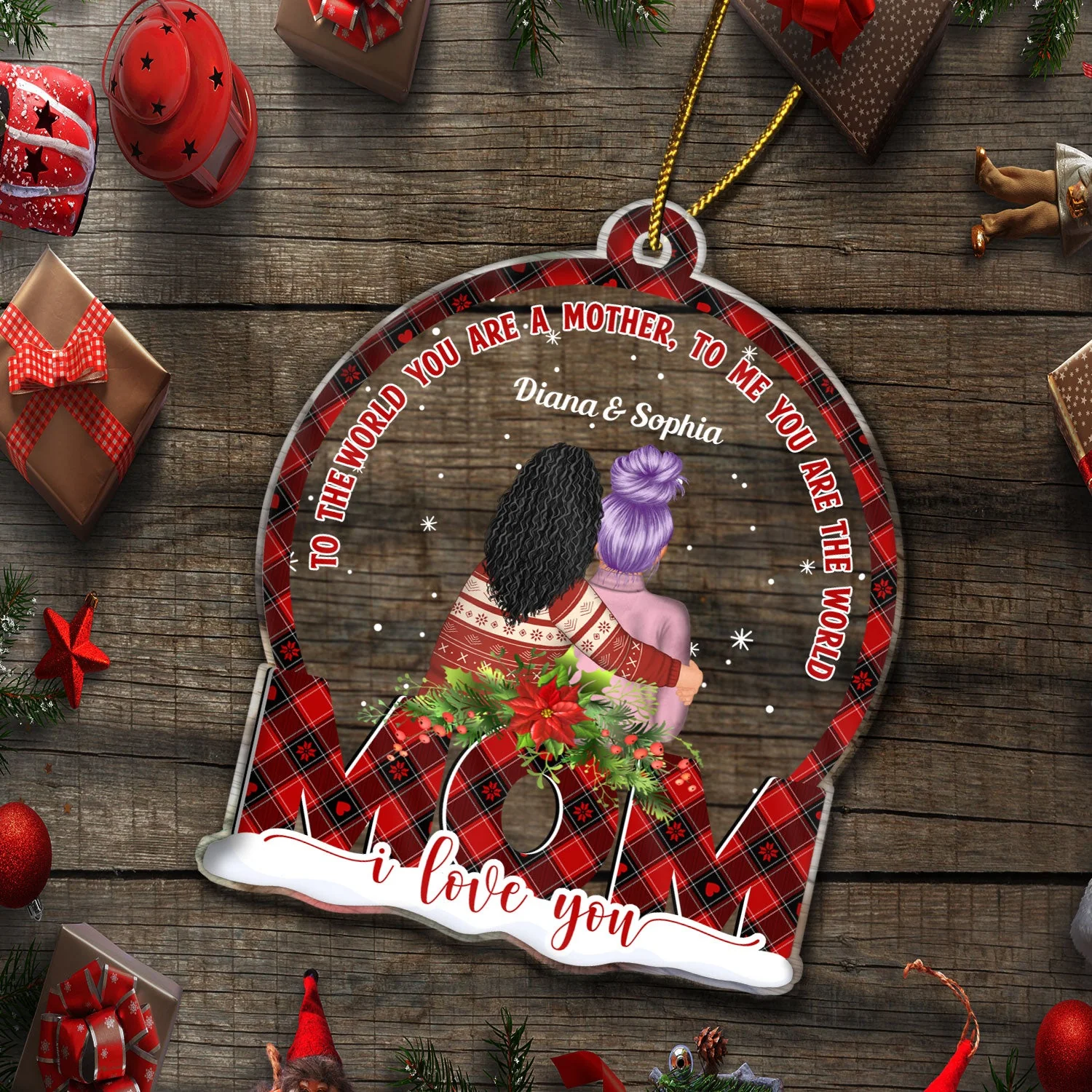 Mother And Daughter Forever Linked Together Snowdome - Christmas Gift For Moms - Personalized Custom Shaped Acrylic Ornament - Image 5