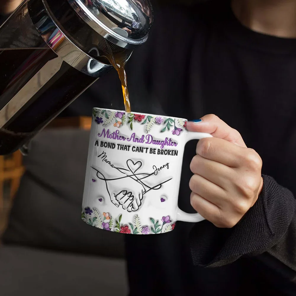 Mother And Daughter Relationship - 3D Inflated Effect Printed Mug, Personalized White Edge-to-Edge Mug - Image 4