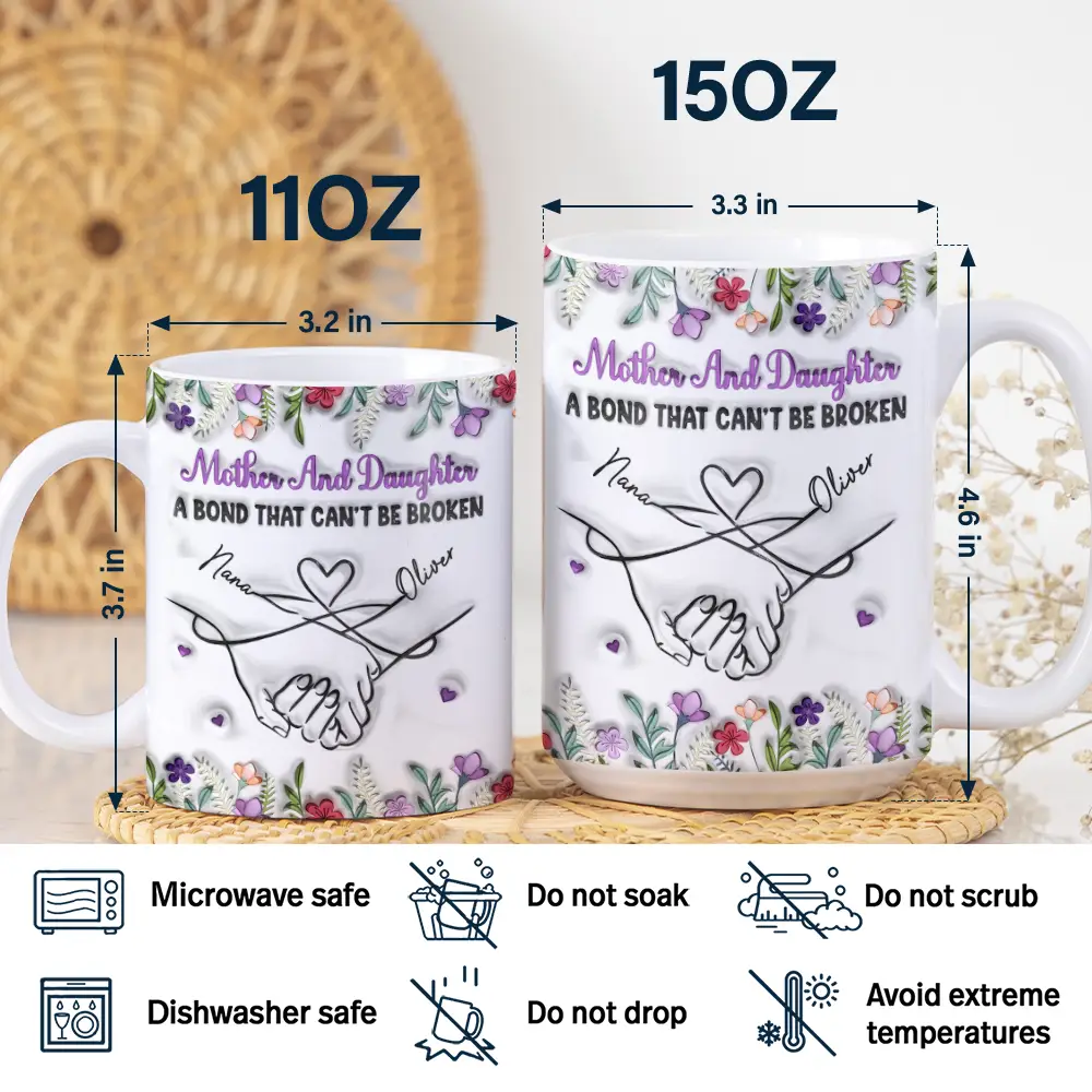 Mother And Daughter Relationship - 3D Inflated Effect Printed Mug, Personalized White Edge-to-Edge Mug - Image 5