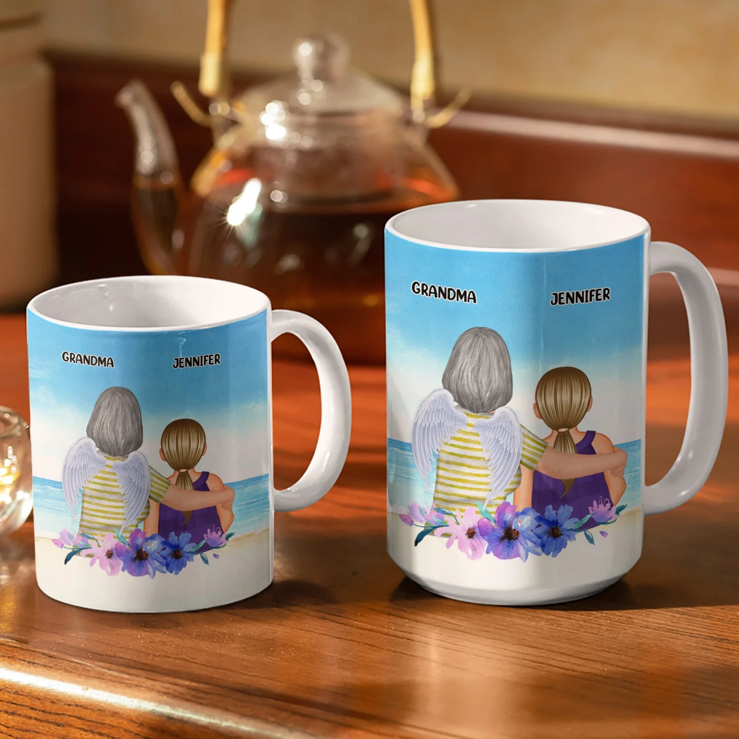 Mother And Daughter Together Watercolor Style - Birthday, Family Gift For Mom, Grandma, Granddaughter, Women - Personalized Custom White Edge-to-Edge Mug - Image 3