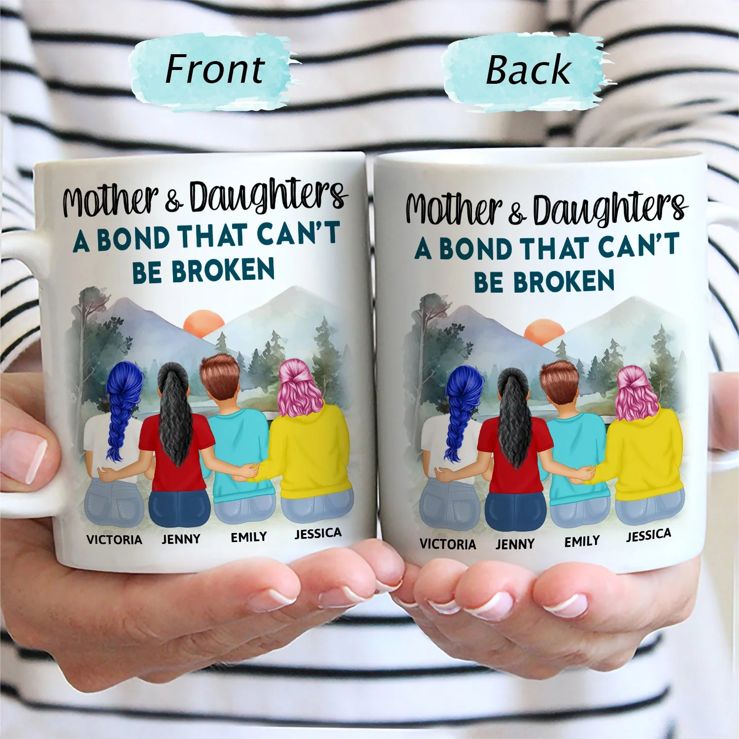 Mother And Daughters Forever Linked Together - Gift For Mom, Mother, Grandma - Personalized Mug - Image 2