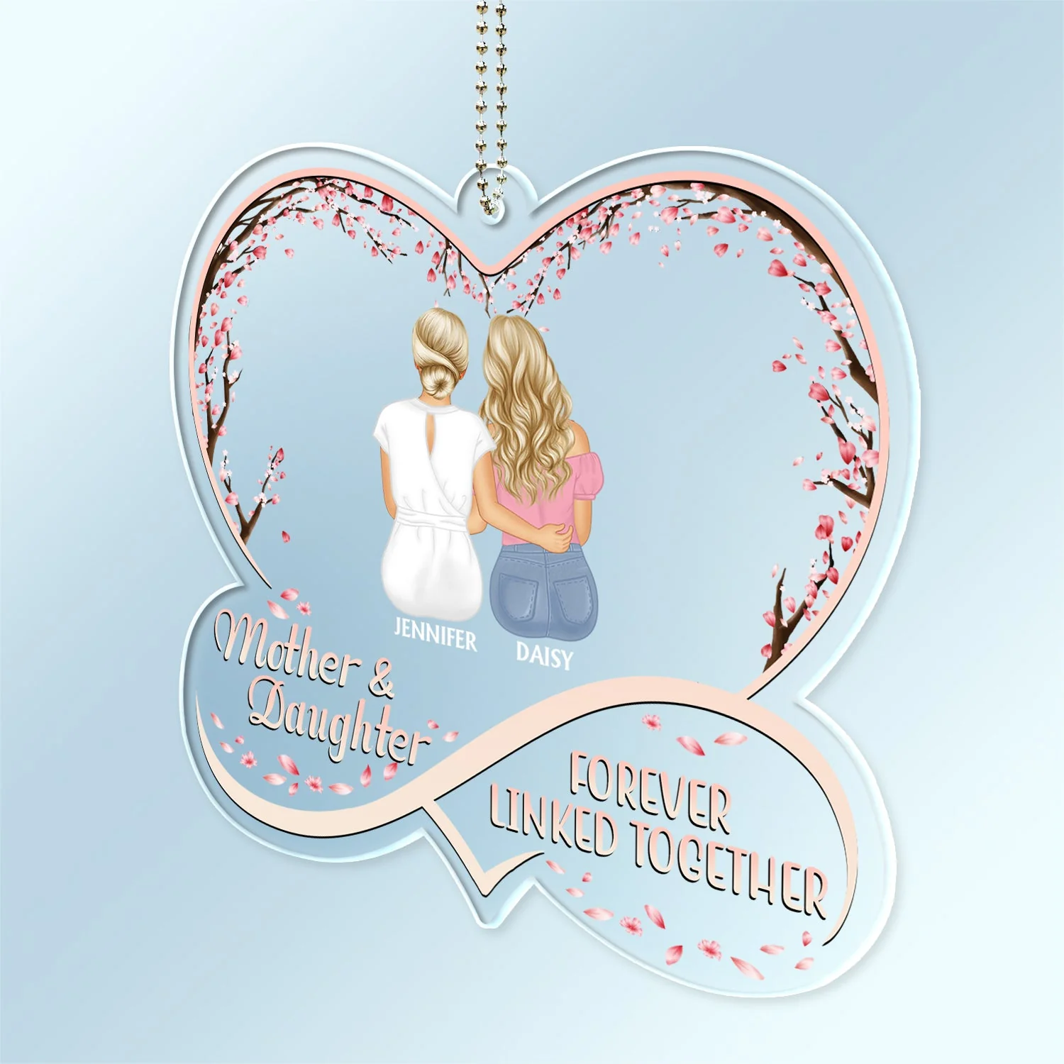 Mother And Daughters Forever Linked Together - Loving, Birthday Gift For Mother, Mom - Personalized Acrylic Car Hanger - Image 2
