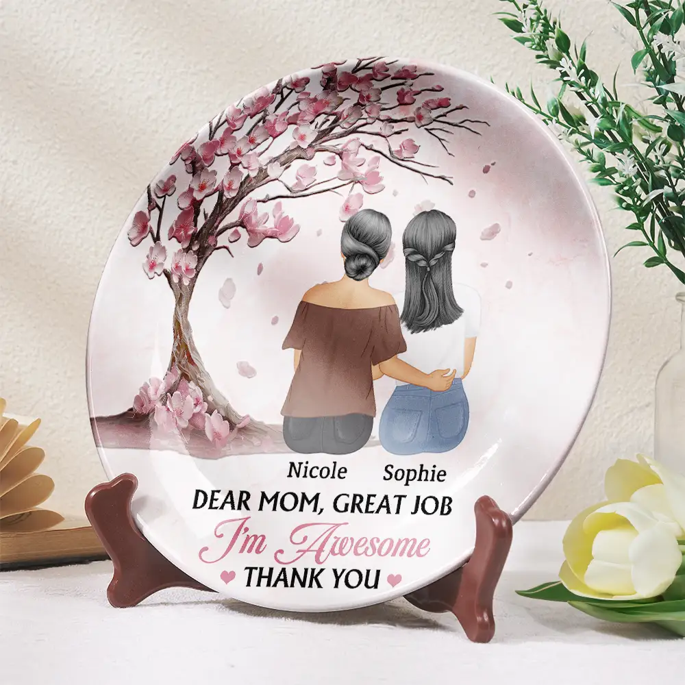 Mother And Daughters Forever Linked Together - Personalized Ceramic Plate - Image 2